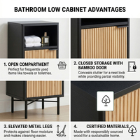 Meuble de rangement écologique en bambou avec portes cannelées, armoire de salle de bain, niche ouverte, pieds surélevés en métal, mobilier d'appartement, directement de l'usine