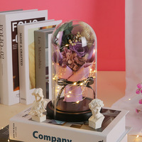 LanDuo LD065 Rose éternelle sous cloche en verre LED, ornement ange, fleur naturelle préservée faite à la main, 15x26cm, respectueux de l'environnement