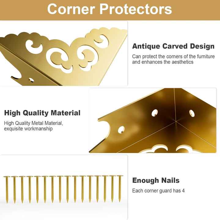 4 Pcs Retro Style Gold Corner Protectors for Furniture Cabinet Guard Bumpers for Jewelry Boxes Wooden Cases Decorative Cabinets