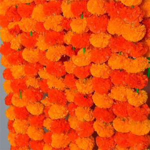 Gran oferta, hebras largas, flores de caléndula artificiales, guirnalda de caléndula de plástico de 5 pies para decoración de manto de fiesta de boda - Product Image 5