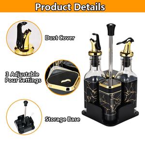 Vasetti di spezie con coperchio nero Shaker per saliera Set di bottiglie di condimento in vetro <span class=keywords><strong>Dispenser</strong></span> di <span class=keywords><strong>olio</strong></span> <span class=keywords><strong>e</strong></span> <span class=keywords><strong>aceto</strong></span> di lusso con Caddy - Product Image 4
