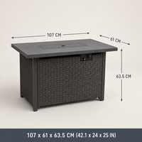 Table de foyer extérieur au propane 50000 BTU en fer avec verre bleu, brûleur autoportant en acier inoxydable à grain de bois, portable pour jardin