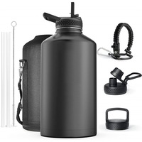 Botella de Agua Aislada BORGE de Acero Inoxidable con Recubrimiento en Polvo Ecológico, Boca Ancha, 32oz, 40oz, 64oz, con Asa
