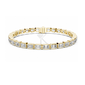 Pulsera de tenis con diamantes cultivados en laboratorio, corte esmeralda y engaste de bisel, en oro amarillo. Joyería geométrica llamativa, perfecta para novias. - Product Image 1