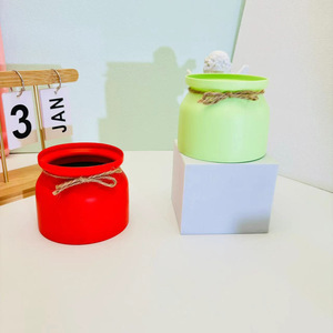 Pot de fleurs évasé en plastique couleur macaron avec nœud, pour plantes artificielles, décoration de mariage et d'hôtel, rouge vif, vert clair, bleu clair, rose - Product Image 4