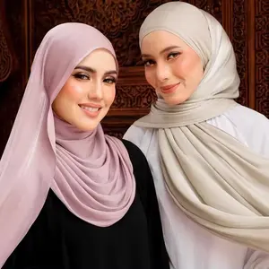 Wholesale Latest Women Girls Long Muslim Luxury Pleated Crepe Hijab Glitter Shimmer Shawl Scarf Bawal Malaysia