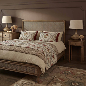 American Country Vintage Double <strong>Bed</strong> Solid Oak <strong>Pine</strong> and Teak Rattan <strong>Bed</strong> for Master Bedroom for Home or Hotel Furniture - Product Image 3