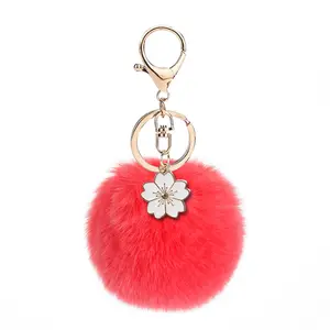 Vente chaude Rose Fluffy Balls Porte-clés Coloré Pom Pom Bonne Qualité Sac Charm Porte-clés