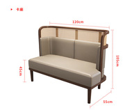 Nouvel ensemble de sièges de restaurant en bois massif de style chinois, canapé mural et banquette incurvée, chaises de salle à manger en rotin avec table à manger en pierre