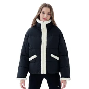 Chaqueta de invierno personalizada para mujer, abrigo grueso forrado de Sherpa, con cuello levantado, peludo y acogedor, con cremallera completa