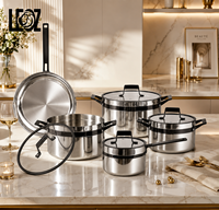 LEOZ Luxe – Ensemble de 9 casseroles en acier inoxydable avec couvercles en verre et poignées, compatibles four/lave-vaisselle, gaz et induction, pour une cuisson saine