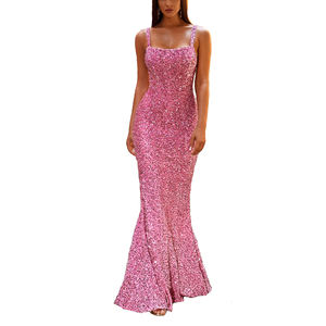 <span class=keywords><strong>Abito</strong></span> da Ballo <span class=keywords><strong>Lungo</strong></span> Scintillante con Spalline Sottili a Linea ad A, Vestito da Sera Elegante da Donna Intero Bling - Product Image 1