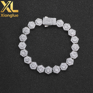 Geometric Charm Chain Fashion Jewelry Iced Out Bling Zircon 8.5mm Hexagonal Shape Link Chain Bracelet Gift for <b>Men</b> - Product Image 2