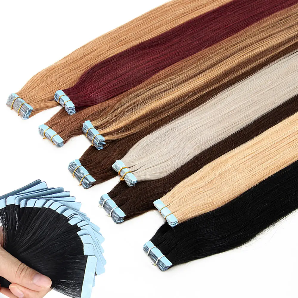 Tape In Human Hair Extensions 12"-24" Natural Straight Blonde Skin Weft Invisible No Remy Tape On Human Hair 20pcs