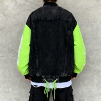Blouson Bomber Vert Néon Tendance avec Manches Effet Graffiti - Veste Cargo Oversize en Jean Noir pour Hommes