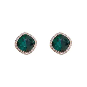 Mode Unique Design Bijoux 925 Argent Aiguille Zircon Frais Vert Cristal Boucles D'oreilles Pour les femmes
