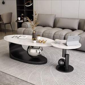 Table basse ovale en marbre, design moderne et minimaliste, pour salon, petit appartement, design luxueux et léger - Product Image 2