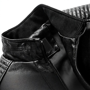 Veste en cuir véritable noire pour homme de haute qualité, coupe ajustée, col montant, fermeture éclair, vêtement d'extérieur pour moto, respirante, manteau d'hiver - Product Image 4