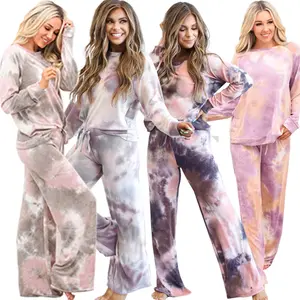 2021 Herfst Winter Sport Sets Casual Tie-Dye Sweatshirt Grote Size Vrouwen Pyjama Tweedelige Lange Mouwen lange Broek