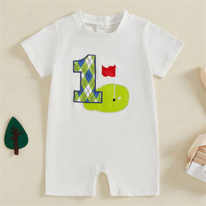 Vêtements Private Label pour Nouveau-né <span class=keywords><strong>1er</strong></span> Anniversaire, Barboteuses Brodées de Golf à Manches Courtes pour Bébés Filles et Garçons, 1 Pièce - Product Image 1