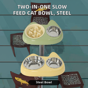 ชามอาหารสัตว์เลี้ยงแบบพกพา สองinหนึ่ง ทำจากสแตนเลส ปลอดภัยต่อสิ่งแวดล้อม ช่วยลดการกินเร็วและป้องกันการสำลัก สำหรับสัตว์ขนาดเล็ก - Product Image 2