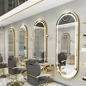 <b>Gold</b> Frame Salon LED <b>Mirror</b> | Wall-Mounted Hairdressing <b>Mirror</b> | Custom Logo - Product Image 1