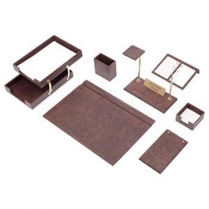 Ensemble d'organisateurs de bureau en cuir de luxe 10 pièces avec double plateau à documents - Product Image 1