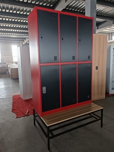 Armoire de rangement industrielle en métal pour vêtements et chaussures, casier en acier avec banc intégré pour chambre à coucher - Product Image 4