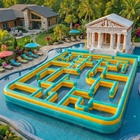 Laberinto Inflable Gigante con Temática Espacial, Piscina de Agua, Isla Flotante Grande, Pista de Obstáculos para Niños y Adultos, Diversión de Verano