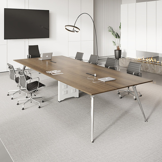 Simple Modern Conference Table with Cable Box Chair Combination Rectangular Workbench for Conference Room 6-10 People