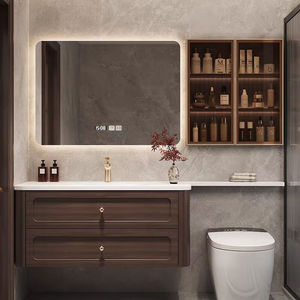 New Chinese style solid wood walnut bathroom cabinet toilet side extension side washbasin bathroom cabinet - Product Image 1