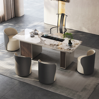 Table Basse Moderne Minimaliste en Dalle de Roche Durable – Design Panneau – Station Thé Compacte de Luxe avec Bouilloire (Balcon/Bureau)