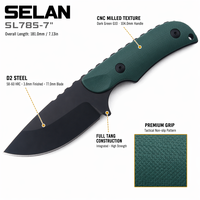Couteau à lame fixe en acier D2 haute dureté, lame de 3,8 mm, manche en G10 vert foncé, couteau tactique de survie compact de 7 pouces