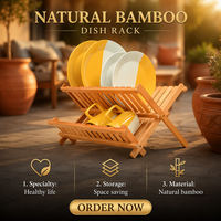 Égouttoir à vaisselle pliable en bambou de qualité supérieure, organisateur de cuisine à 2 niveaux, support de séchage pour assiettes en bois naturel durable