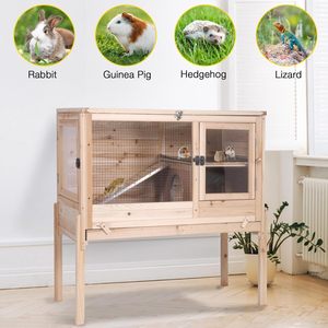 Jaula de madera anti-mordiscos para conejos de 2 pisos, <span class=keywords><strong>con</strong></span> soporte extraíble y bandeja deslizable para conejillos de indias - Product Image 6