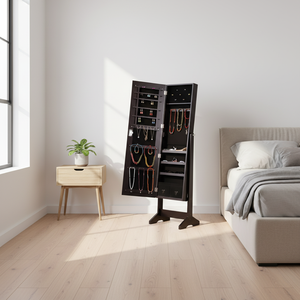 OEM Wood <strong>Mirrored</strong> Standing Jewelry <strong>Cabinet</strong> with Full Length Mirror Wholesale <strong>Jewellery</strong> Storage <strong>Cabinet</strong> - Product Image 2