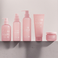 Ensemble Bouteille de Lotion Cosmétique Rose Givrée en Plastique Personnalisée, Pot de Crème, Bouteille de Sérum Dégradé Vert Bleu Rose et Bouteille pour Soins Capillaires