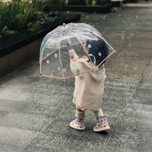 Ombrello Lungo Virale per Bambini da Esterno con Manico Lungo, Trasparente, a Pois, Modello <span class=keywords><strong>Apollo</strong></span> <span class=keywords><strong>8</strong></span>, con <span class=keywords><strong>8</strong></span> Stecche, Resistente alla Pioggia - Product Image 1