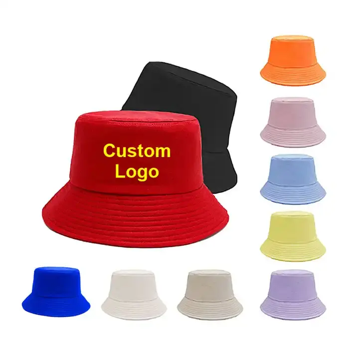 Chapeau seau de loisir unisexe de couleur unie pêcheur avec logo imprimé en coton personnalisé