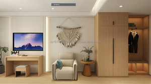 Ensemble de meubles de chambre d'hôtel 3 étoiles : Lit king-size en bois avec canapé, tables de chevet, tête de lit, armoire et meubles TV pour chambre complète - Product Image 6