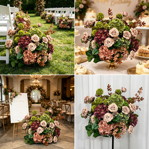 Promise <b>Artificial</b> <b>Flower</b> Arrangement Mixed Roses Hydrangeas Classic Wedding Decor Reusable Handmade Silk Realistic Waterproof - Product Image 2