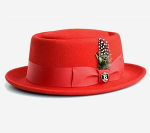 En Stock Sombrero Pork Pie de Moda 2025 para Hombre y Mujer, Sombrero Fedora de Fieltro de Lana al por Mayor con Pluma - Product Image 3