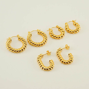 Zogxin Hoop Earrings Gold Plated Twisted Design Stainless Steel For Women Fashion Jewelry - Product Image 2