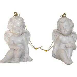 Juego de 2 Ángeles Guardián Blancos con Hilo Dorado (Aprox.) Objetos Decorativos de 4.5 cm de Altura (9006935011289) - Product Image 1