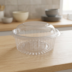 Boîte à charnière ronde en PET transparent avec couvercle dôme et fermeture inviolable, capacité 1000 ml / 33 oz, gamme de boîtes à charnière rondes - Product Image 3