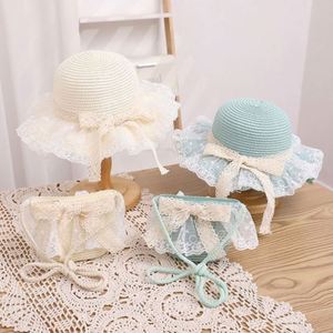 New Children's <b>Straw</b> <b>Hat</b> Girls Summer Large Brim Lace Edge <b>Straw</b> Ribbon Bow Sun <b>Hat</b> and Bag Set - Product Image 4