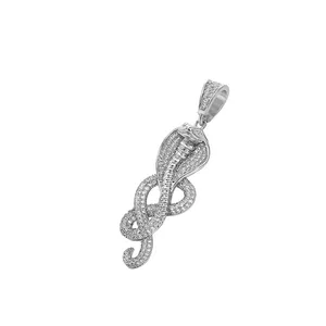 Factory Hot Selling Copper Inlaid Zircon Hip Hop Charm Diamond Silver Animals Vintage Viper Snake Pendant For Men
