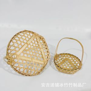 Handmade Bamboo Woven <b>Basket</b> Round Small Fruit <b>Storage</b> <b>Basket</b> For Home Picnic Gift - Product Image 2