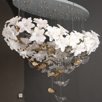 Lustre moderne en céramique dorée et blanche à motif floral et feuilles, pour salon, chambre à coucher, mariage