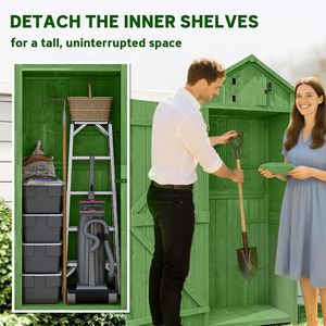 Abri de jardin moderne en bois avec 3 étagères amovibles, toit imperméable et porte de trappe - 77x54.2x179cm Vert - Product Image 4